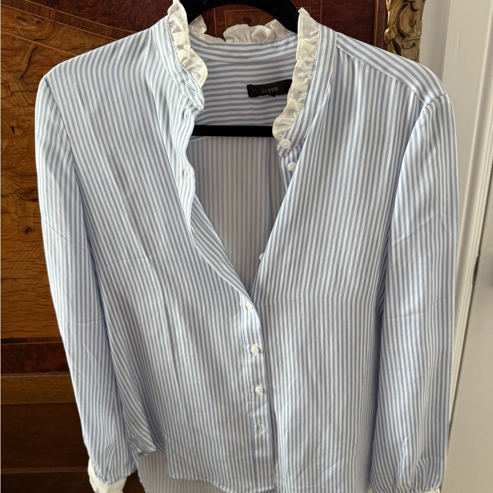 J. Crew Light Blue and White Striped Button Down Shirt